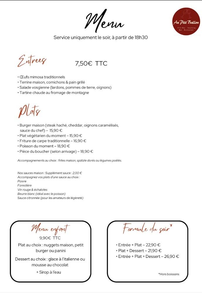 Au P'tit Ballon - Menu Image 1